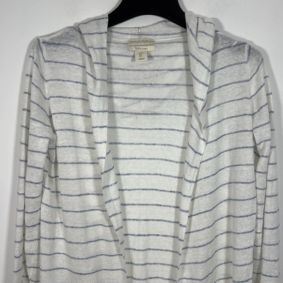 Cynthia Rowley 100% Linen Open Front Cardigan Small Long Sleeve Hooded Beachy - Picture 4 of 8